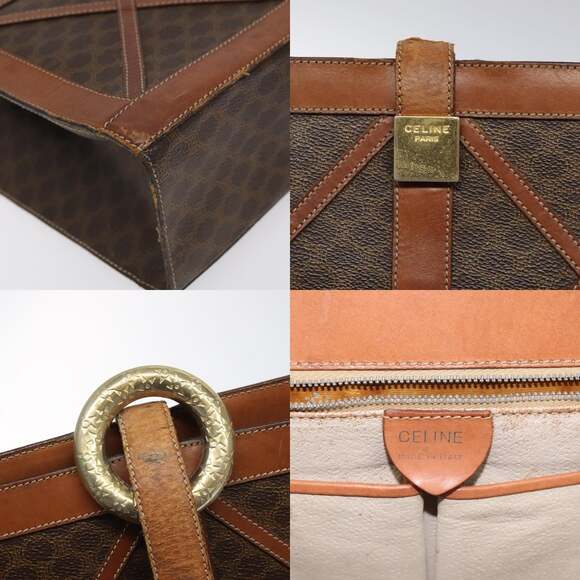 CELINE Macadam Canvas Shoulder Bag Pvc Leather Brown Gold - Picture 11 of 13